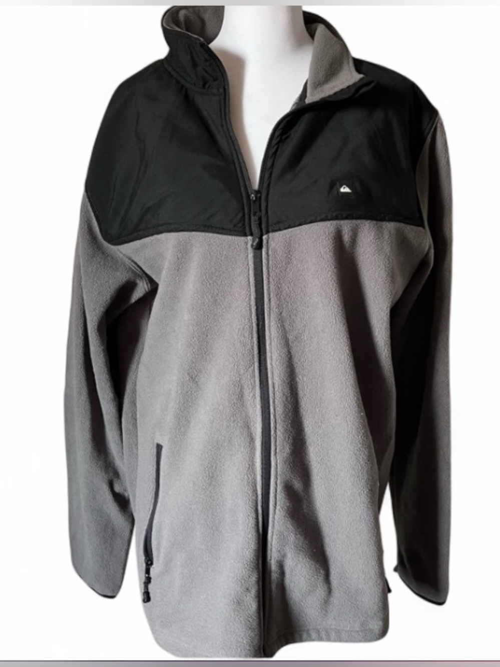 Quicksilver Gray & Black Polar Fleece Full Zip Lightweight Jacket size Large